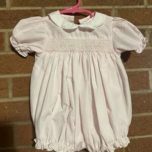 Pink Baby Romper with Puff Sleeves and Hand Smocking
